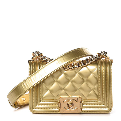 Chanel Metallic Patent Calfskin Quilted Mini Boy Flap Gold 1 of 10