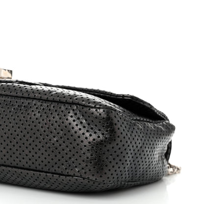 Chanel Metallic Crackled Calfskin Perforated Drill Flap Black 10 of 11