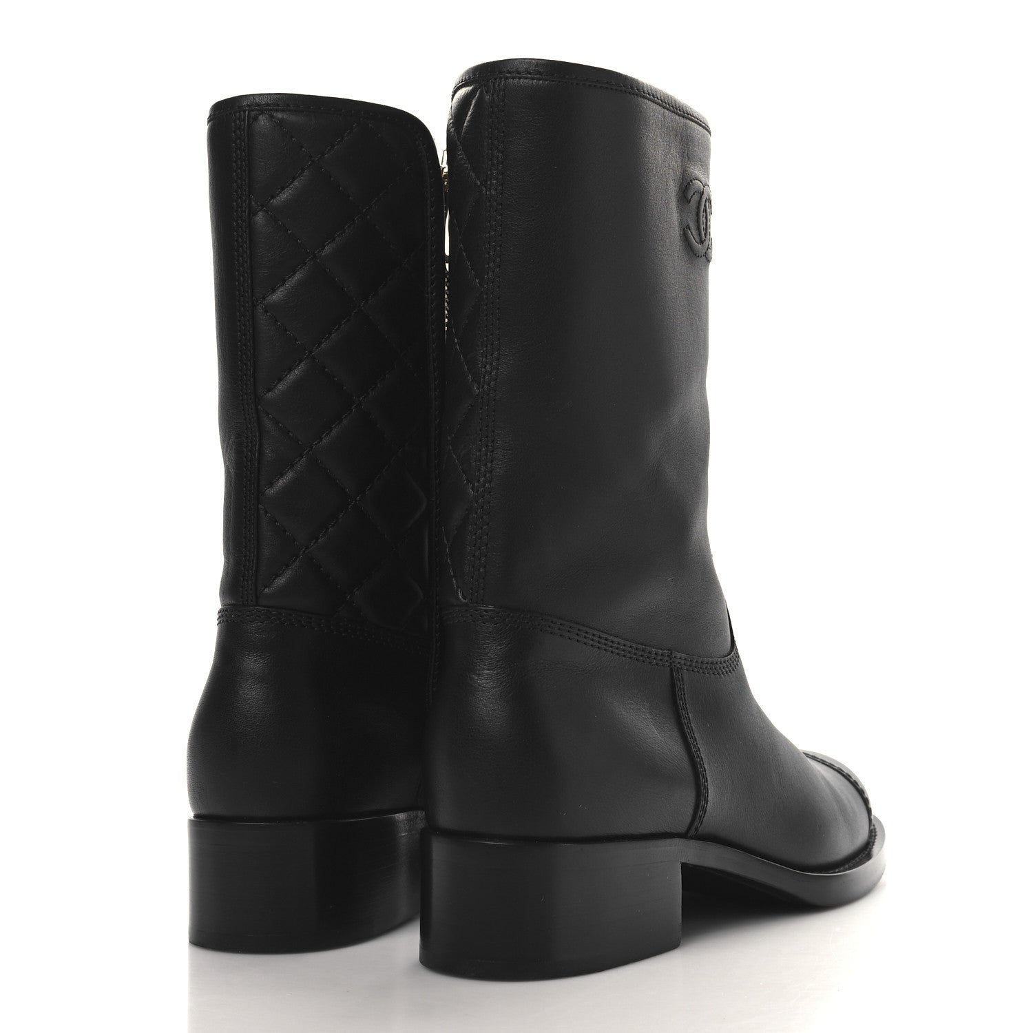Chanel Calfskin Quilted CC Logo Mid Calf Boots 39 Black 4 of 9