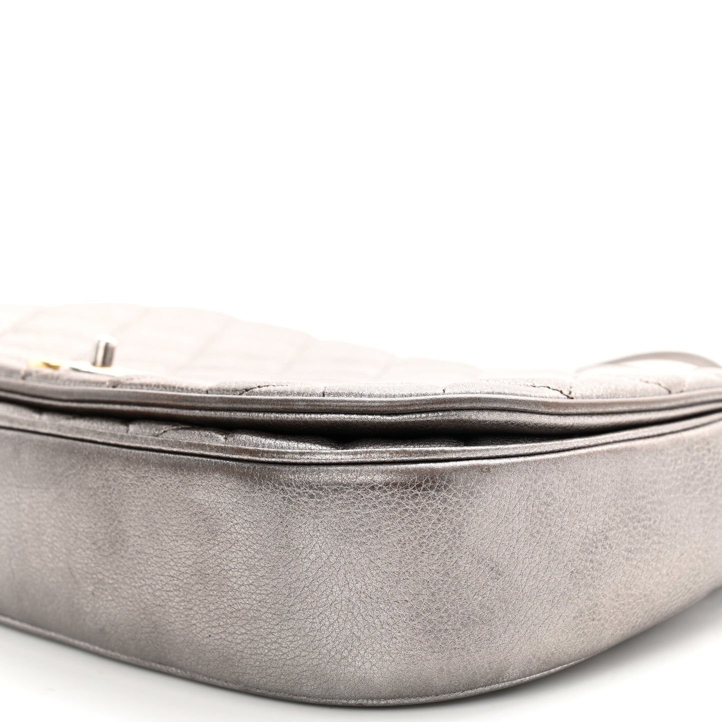 Metallic Calfskin Quilted Casual Pocket Messenger Flap Silver