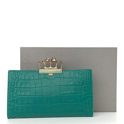 Alexander McQueen Calfskin Crocodile Embossed Knuckle Flat Clutch Citron 11 of 11
