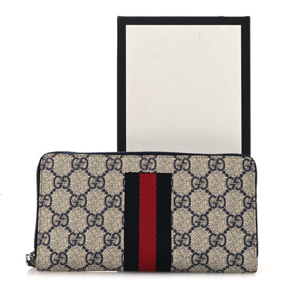 Gucci GG Supreme Monogram Web Zip Around Wallet Beige Blue 8 of 8