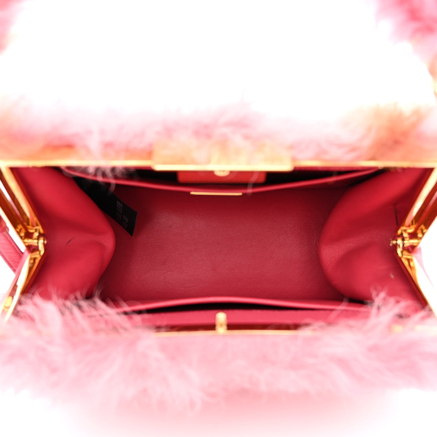 Montone Shearling Fox Fur Saffiano Shoulder Bag Begonia Cammello