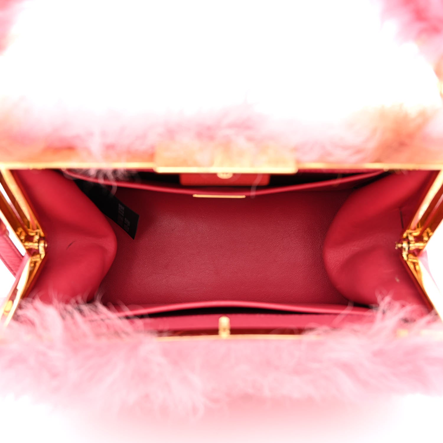 Prada Montone Shearling Fox Fur Saffiano Shoulder Bag Begonia Cammello 5 of 11