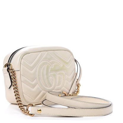 Gucci Calfskin Matelasse Mini GG Marmont Chain Shoulder Bag White 2 of 14