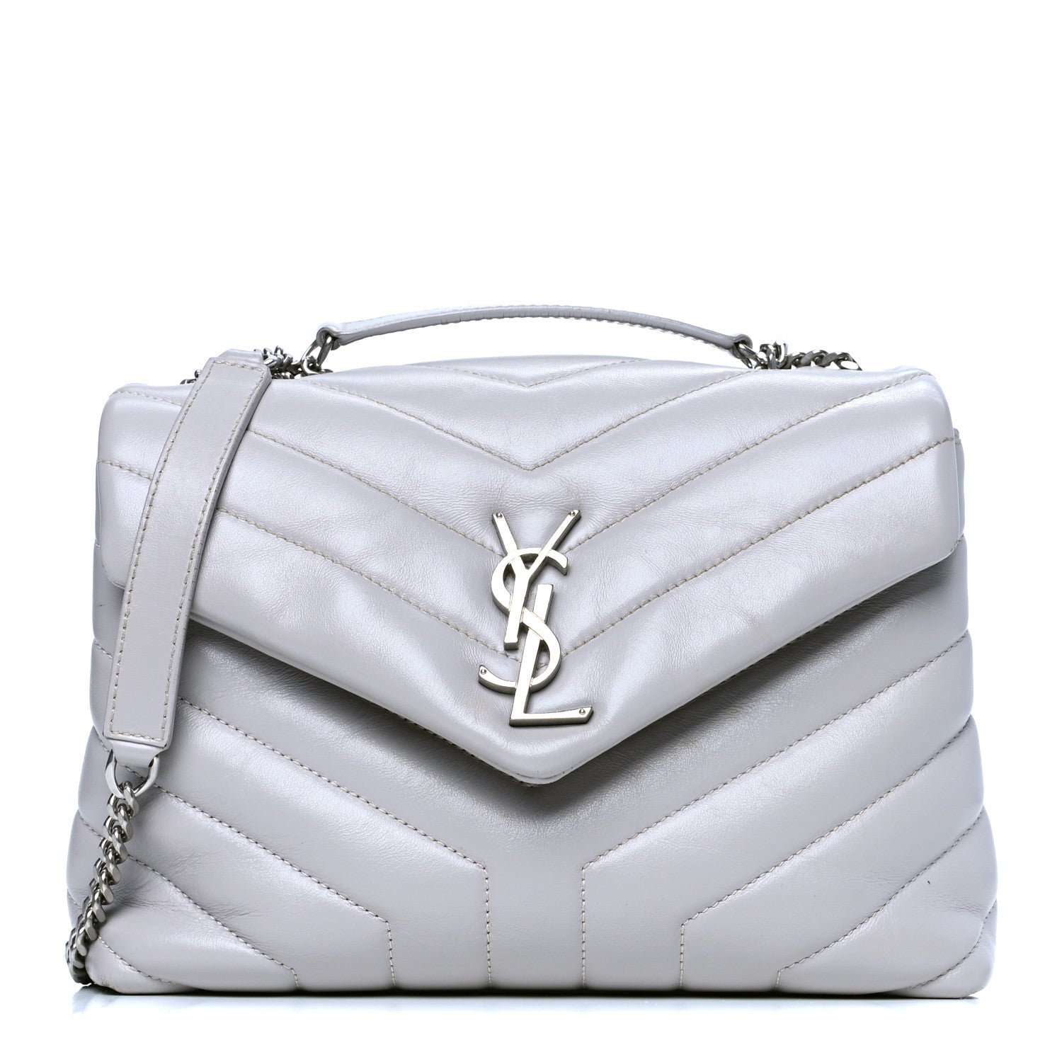 Saint Laurent Calfskin Y Quilted Monogram Small Loulou Chain Satchel Granite 1 of 9