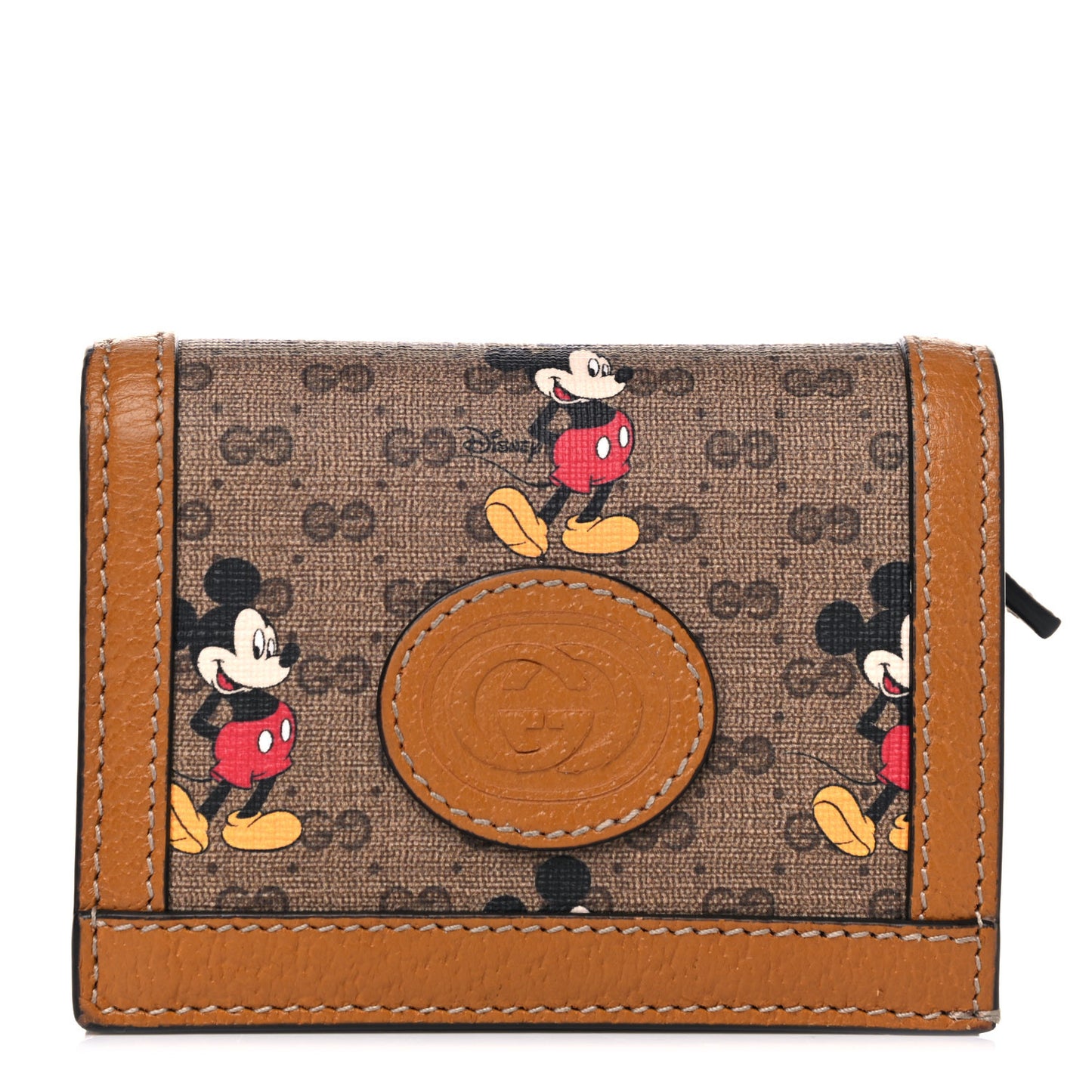 X DISNEY Mini Vintage GG Supreme Monogram Mickey Mouse Card Holder Wallet Beige Vintage Sun Oil