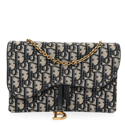 Christian Dior Oblique Saddle Chain Pouch Blue 1 of 10