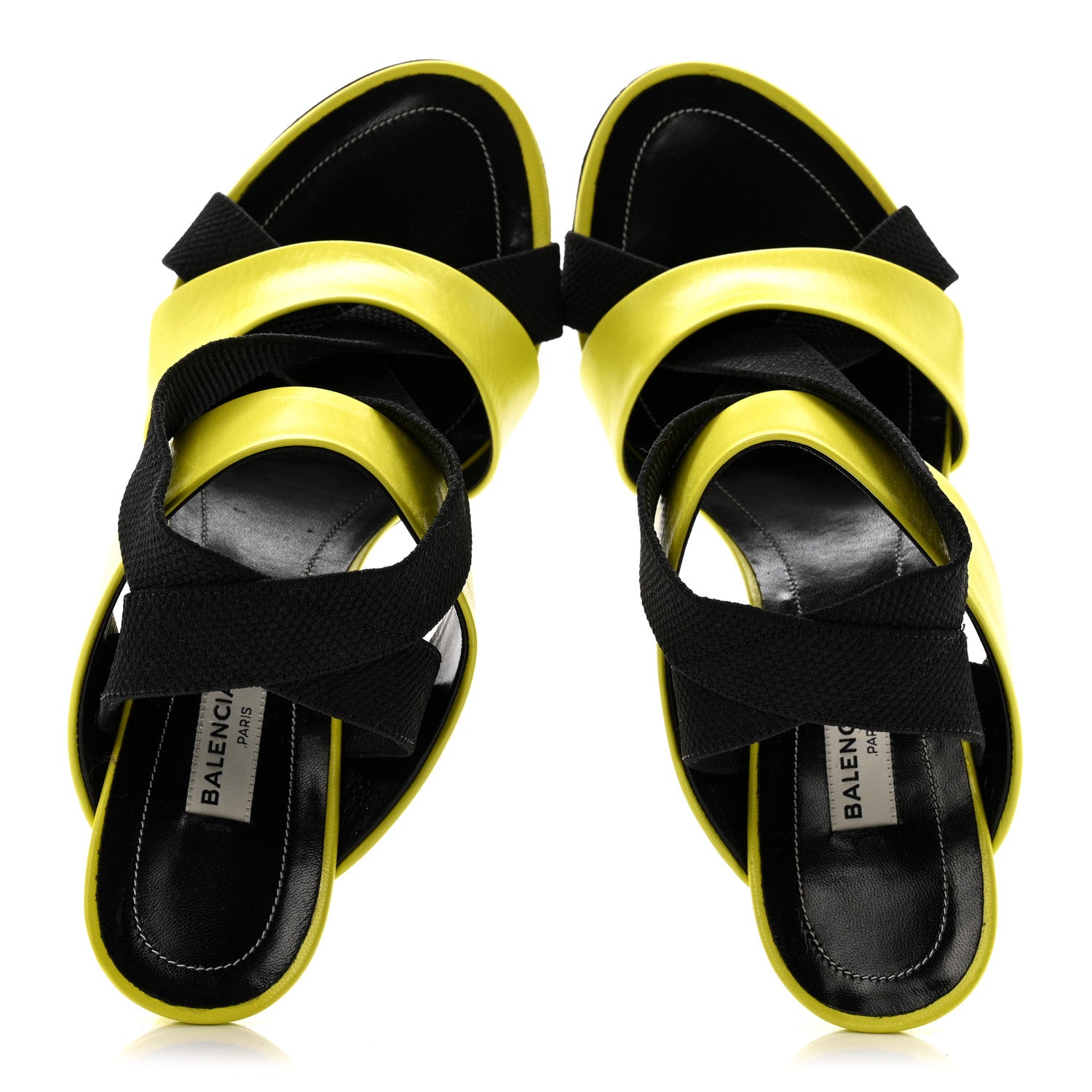 Balenciaga Chevreau Brilliant Elastic Sandals 38 Jaune Acid Black 3 of 9