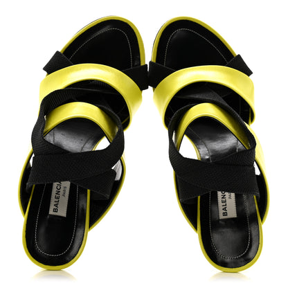 Balenciaga Chevreau Brilliant Elastic Sandals 38 Jaune Acid Black 3 of 9