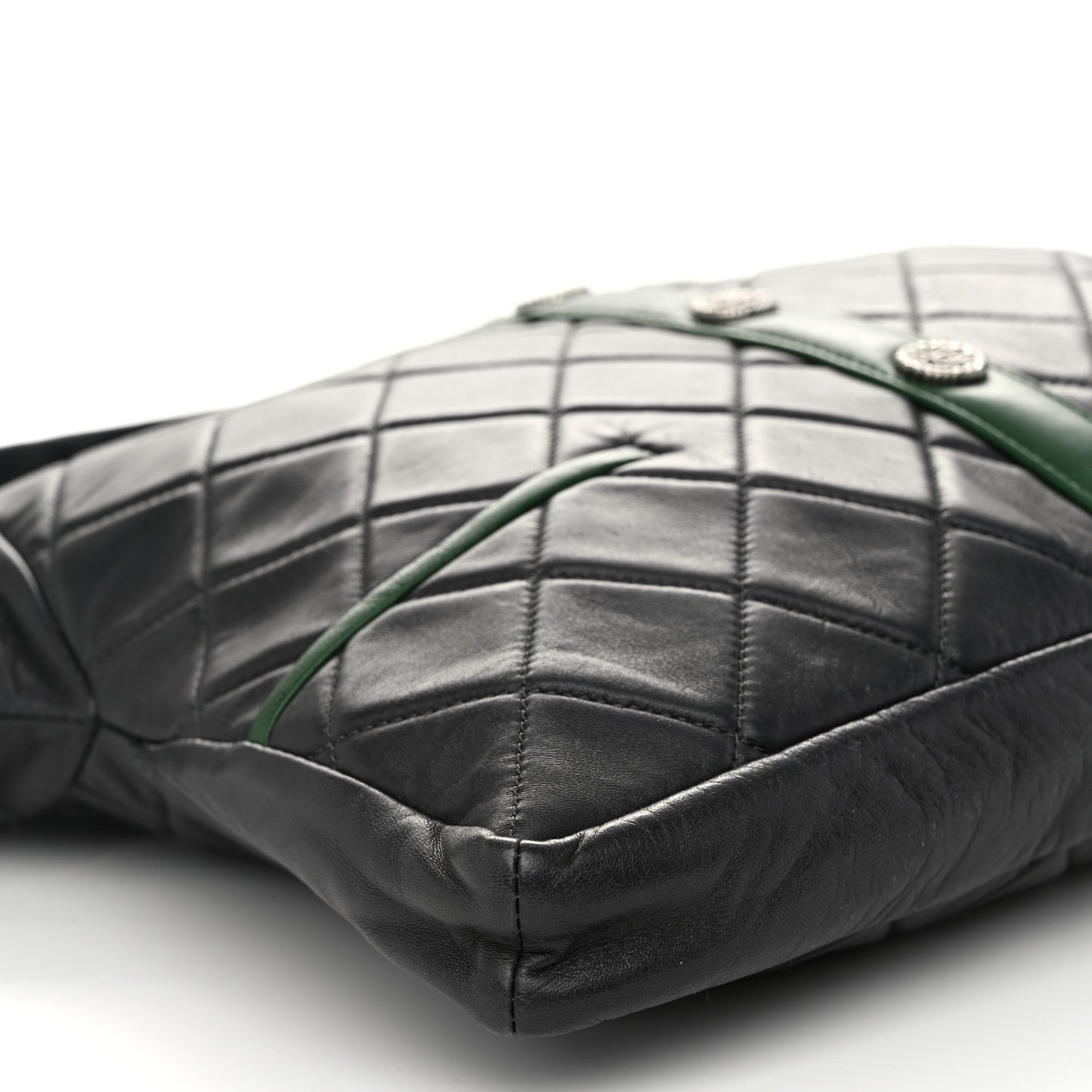 Lambskin Quilted Small Girl Bag Black Green