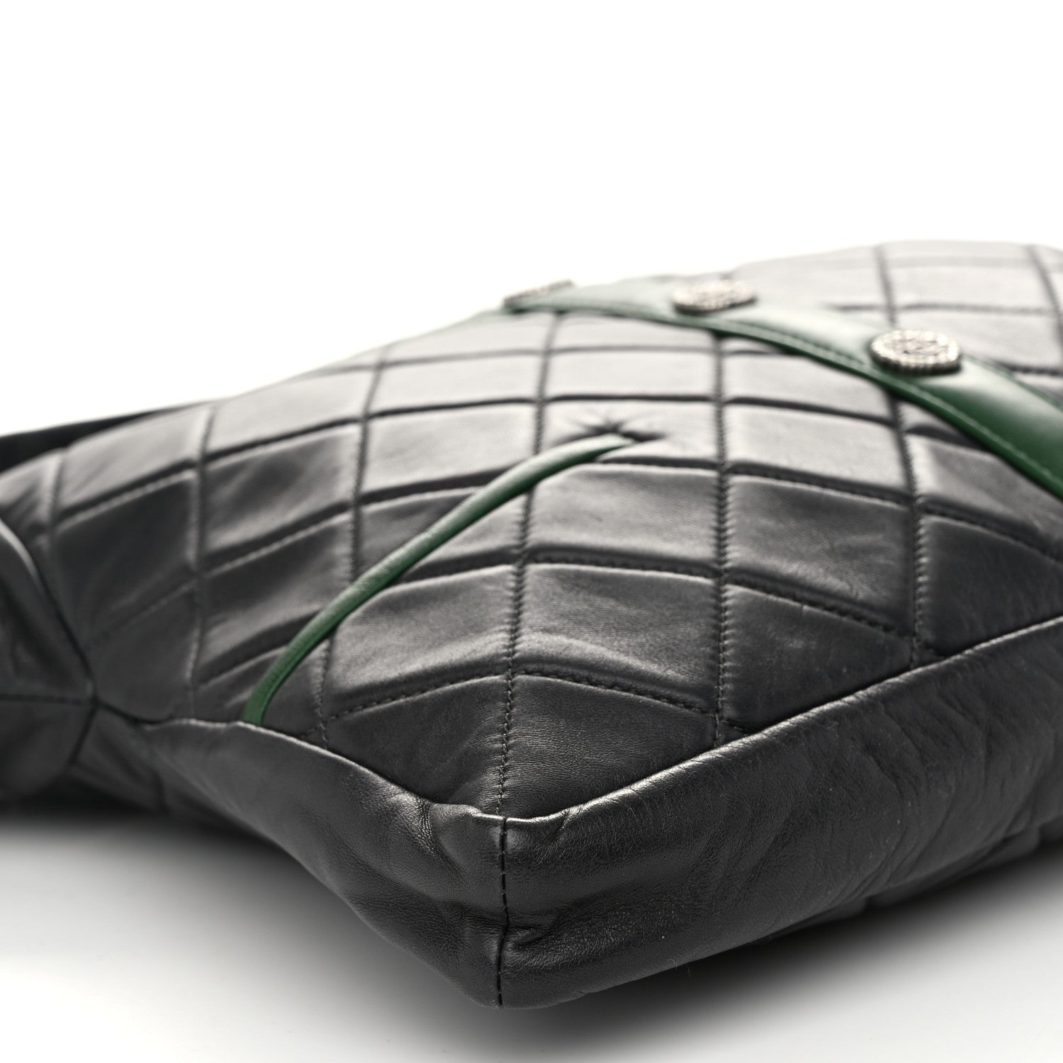 Chanel Lambskin Quilted Small Girl Bag Black Green 8 of 10