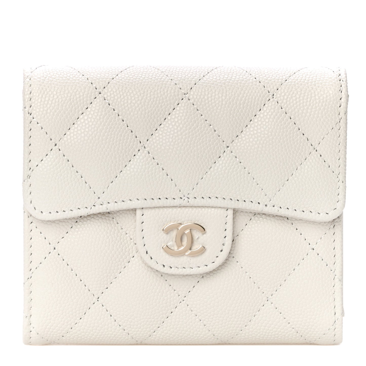 Caviar Quilted Compact Flap Wallet White