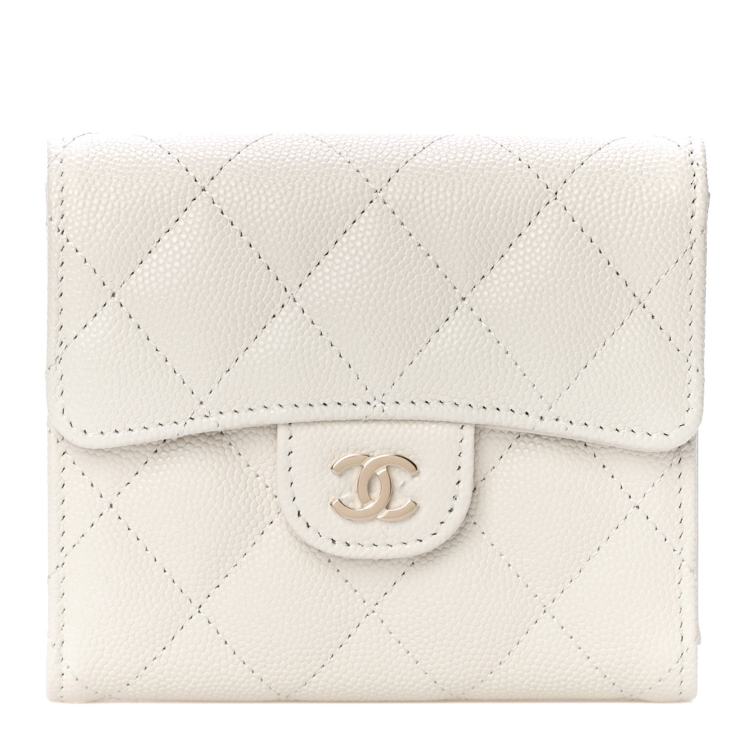 Chanel Caviar Quilted Compact Flap Wallet White 1 of 12