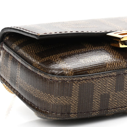 Fendi Glazed Fabric FF 1974 Nano Baguette Charm Mogano Panna 8 of 9