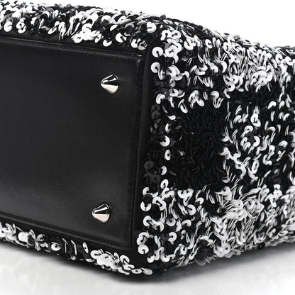 Christian Dior Lambskin Sequin Embellished Medium Lady Dior Black White 8 of 8