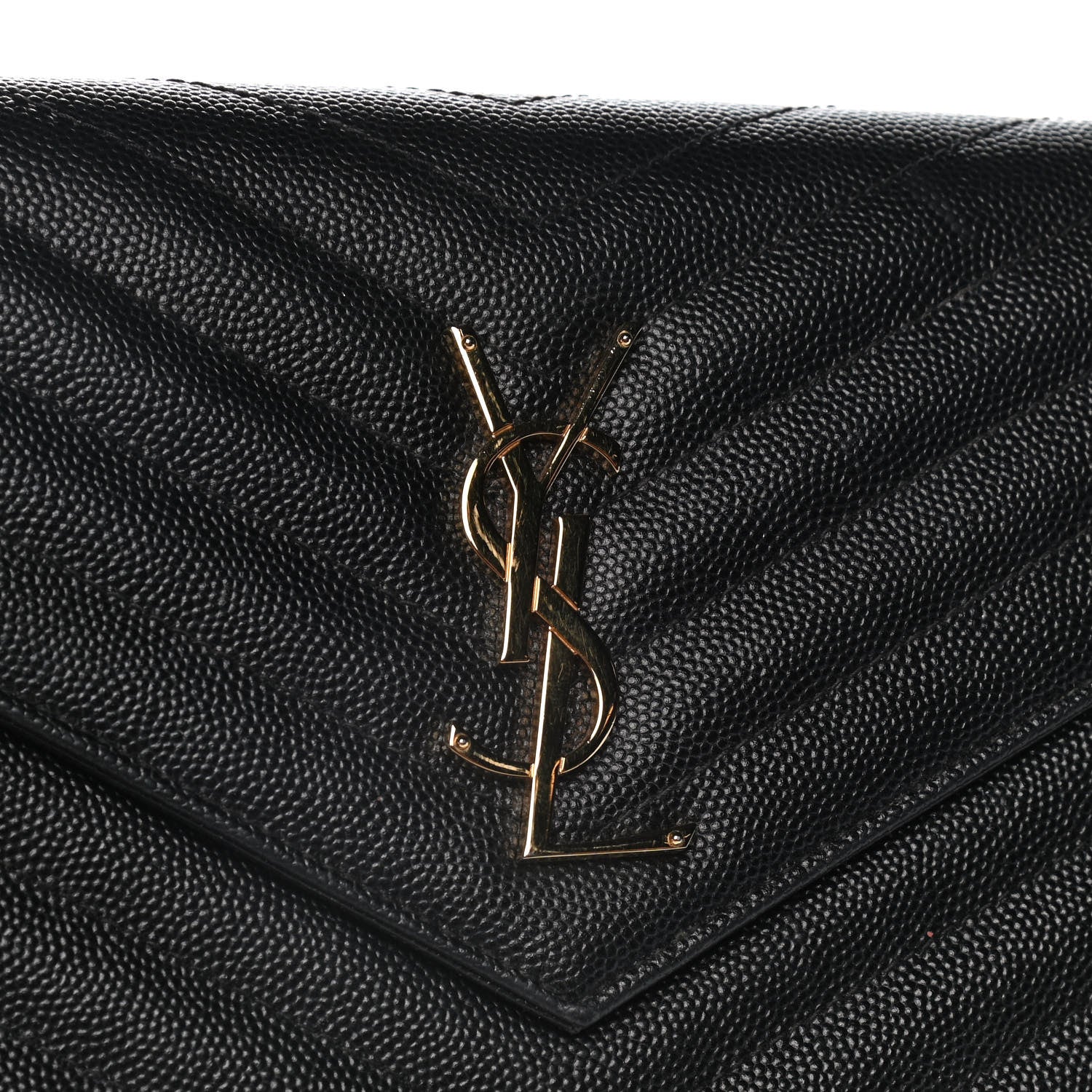 Saint Laurent Grain De Poudre Matelasse Chevron Monogram Chain Wallet Black 10 of 16