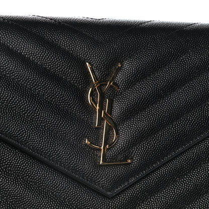 Saint Laurent Grain De Poudre Matelasse Chevron Monogram Chain Wallet Black 10 of 16