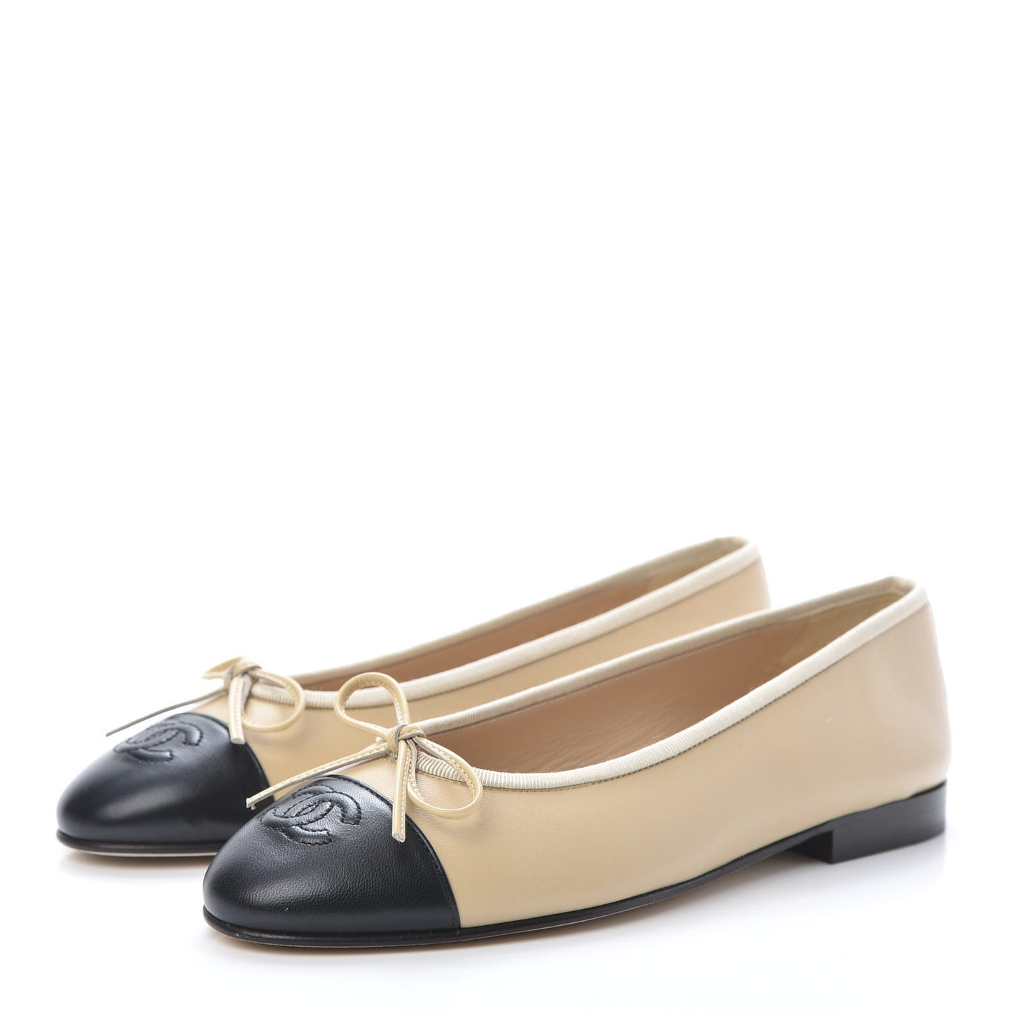 Lambskin CC Cap Toe Ballerina Flats 37.5 Beige Black