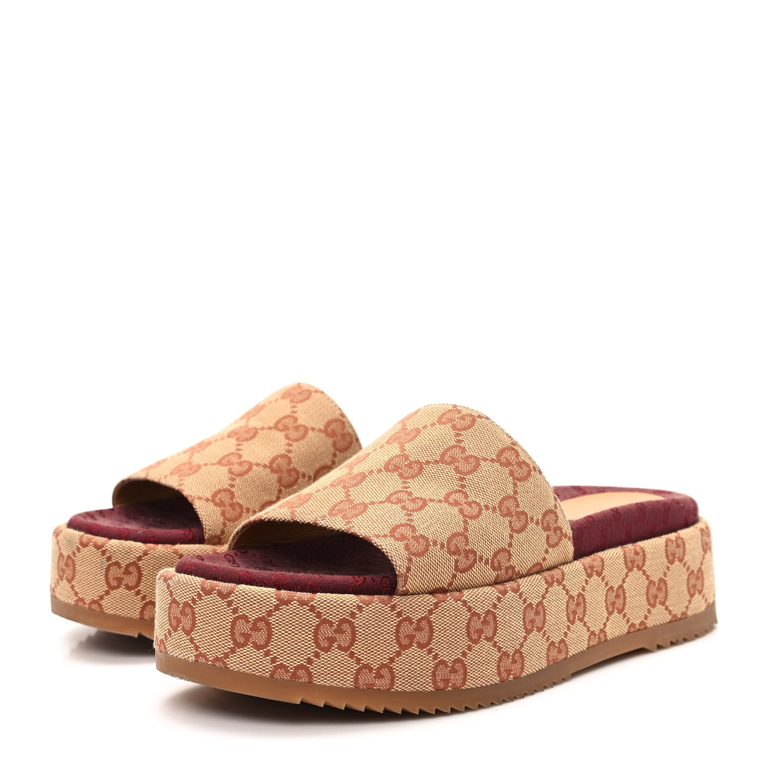 Gucci Canvas GG Monogram Angelina Platform Slide Sandals 39 Beige Ruggine 4 of 9