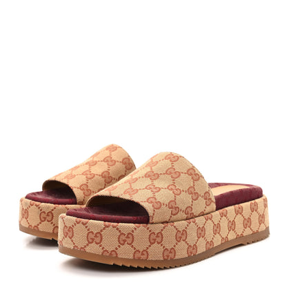 Gucci Canvas GG Monogram Angelina Platform Slide Sandals 39 Beige Ruggine 4 of 9