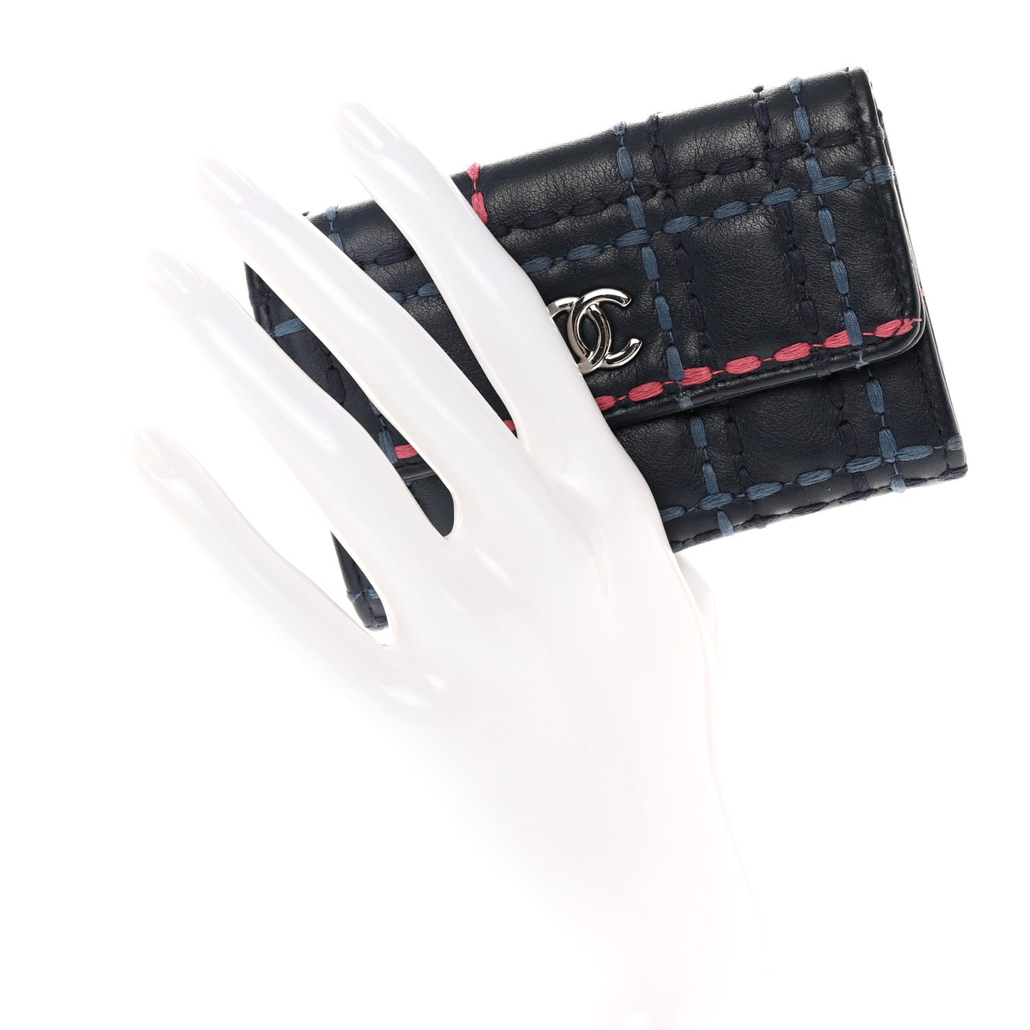 Lambskin Quilted Stitched Card Holder Blue Multicolor