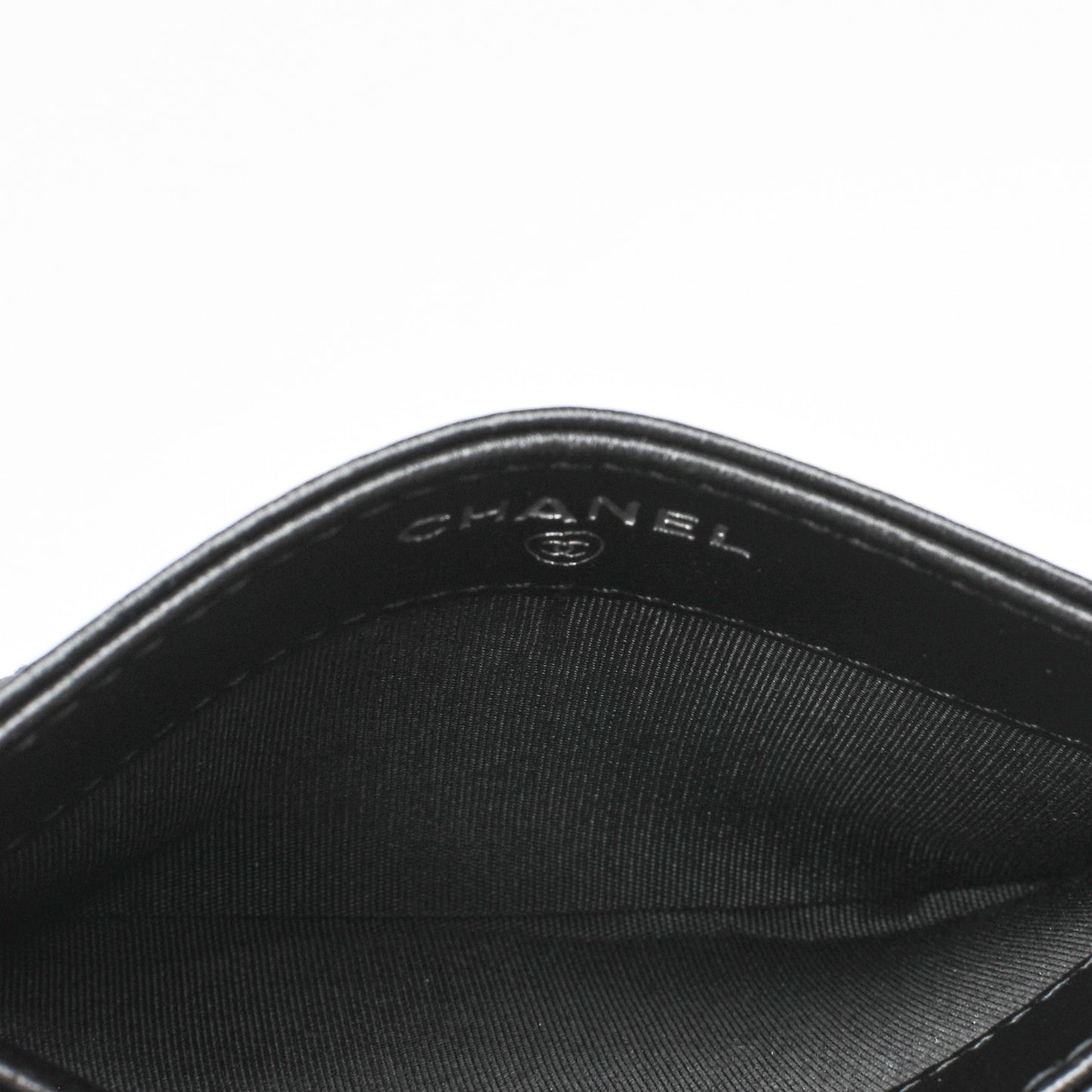 Lambskin Camellia Stitched Card Holder Black