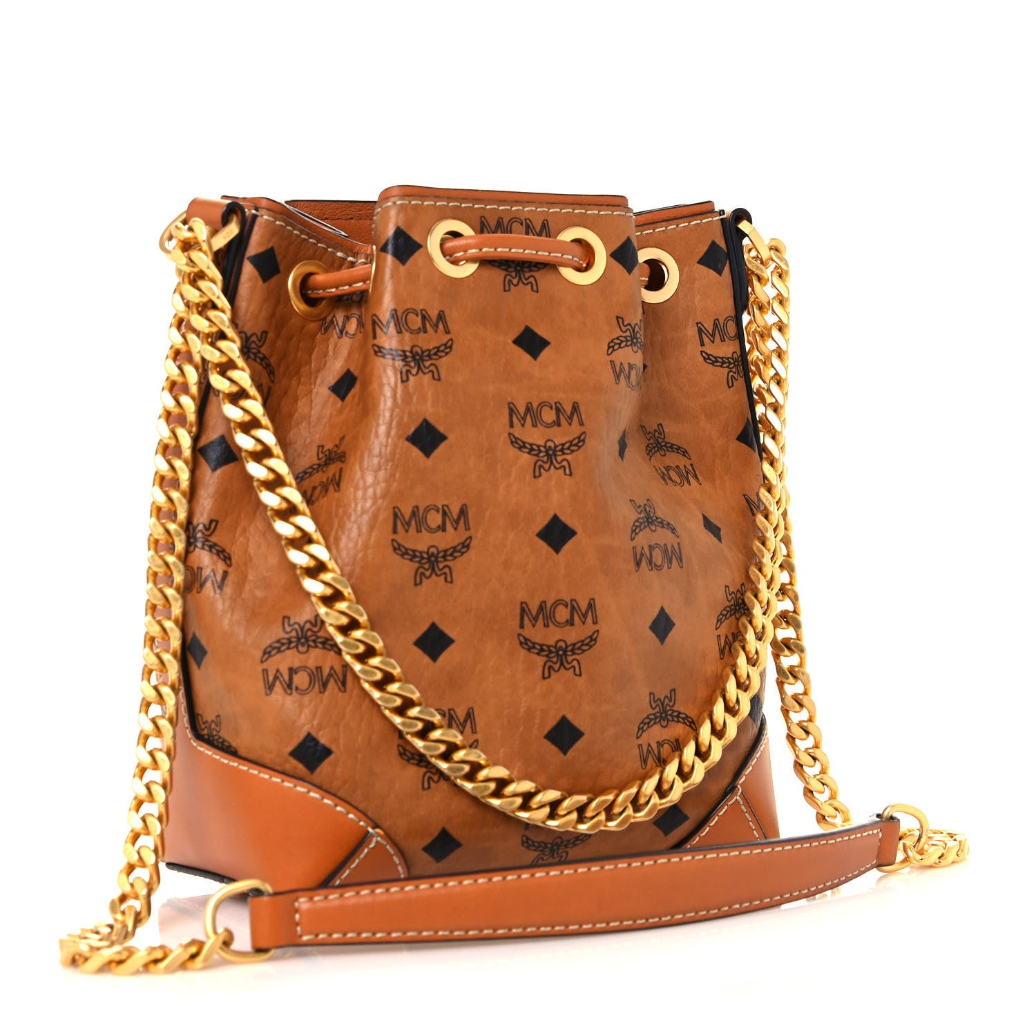 MCM Visetos Berlin Mini Drawstring Bucket Bag Cognac 3 of 15