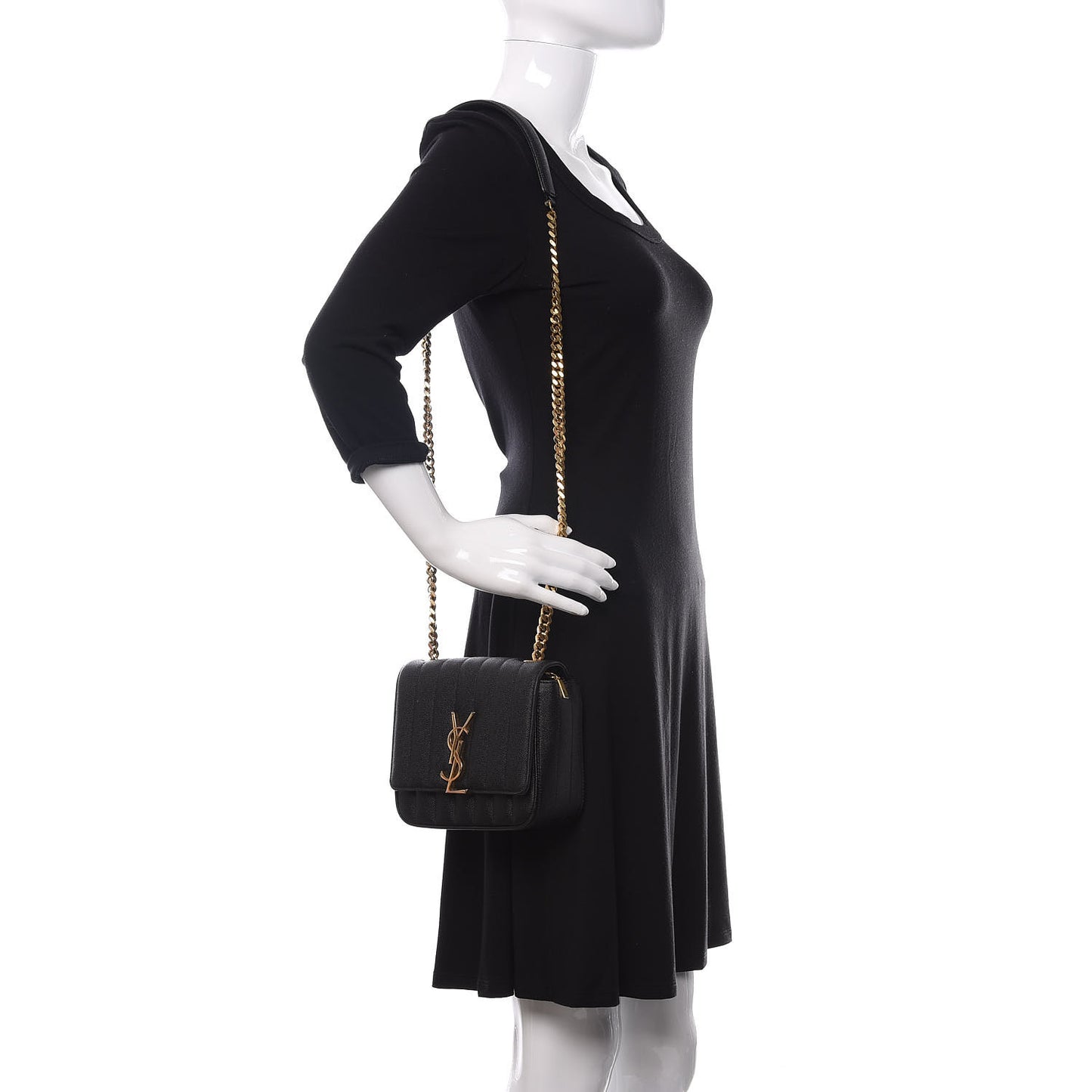 Grain De Poudre Matelasse Monogram Small Vicky Chain Bag Black