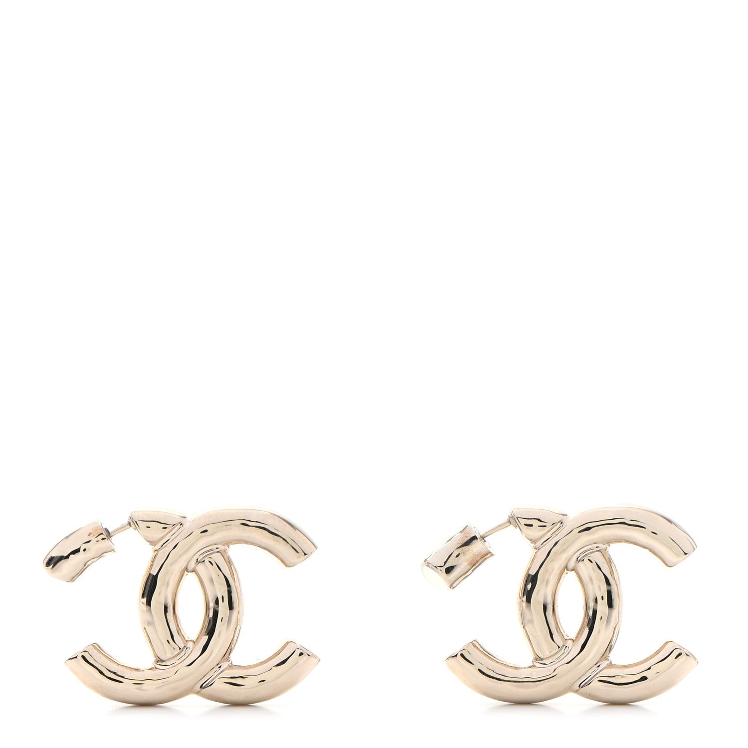 Chanel Metal Large CC Earrings Light Gold 1 of 5
