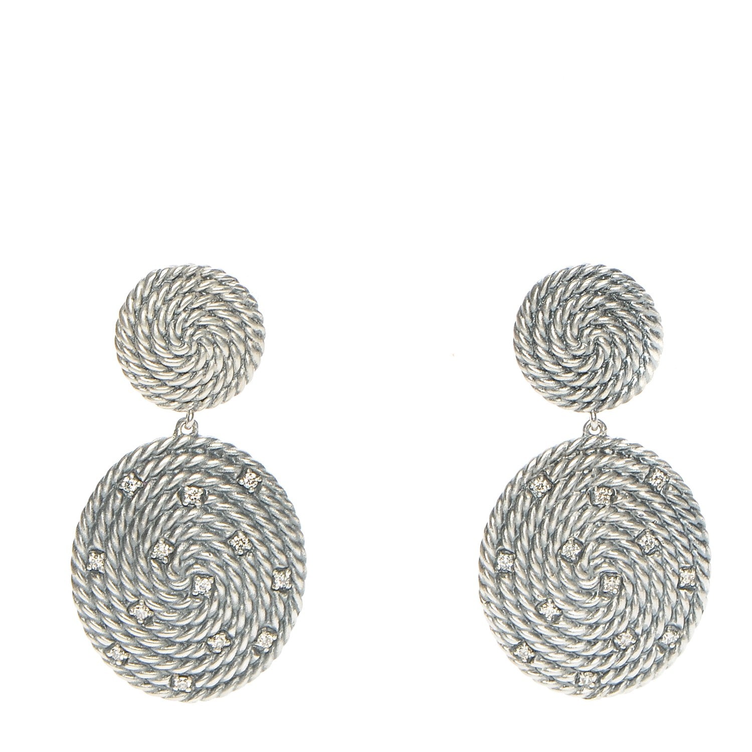 David Yurman Sterling Silver Diamond 44mm Cable Coil Double Drop Earrings 1 of 5