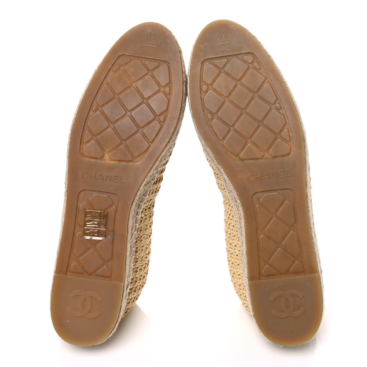 Braided Fabric Lambskin CC Espadrilles 42 Beige Black