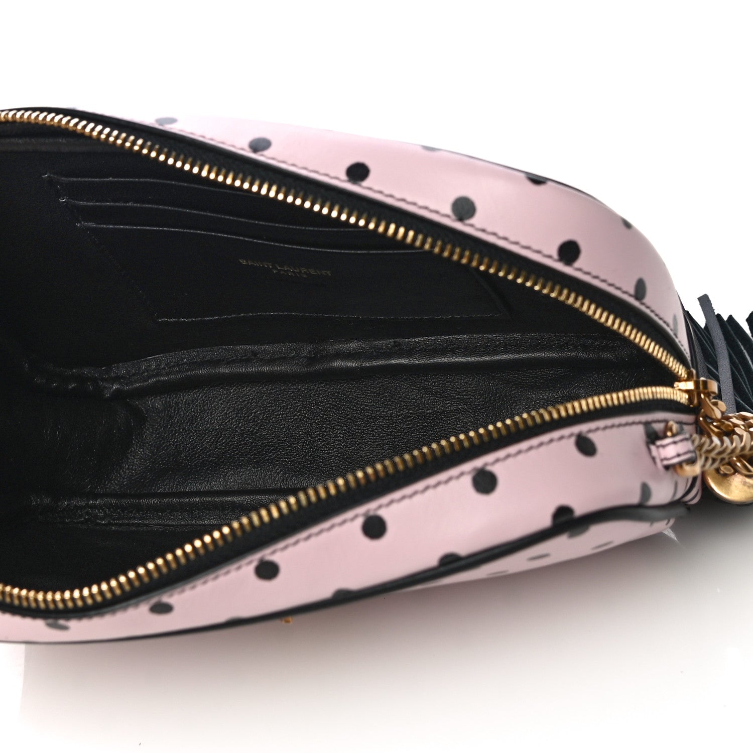 Saint Laurent Calfskin Printed Polka Dot Mini Lou Camera Bag Pink Black 5 of 10