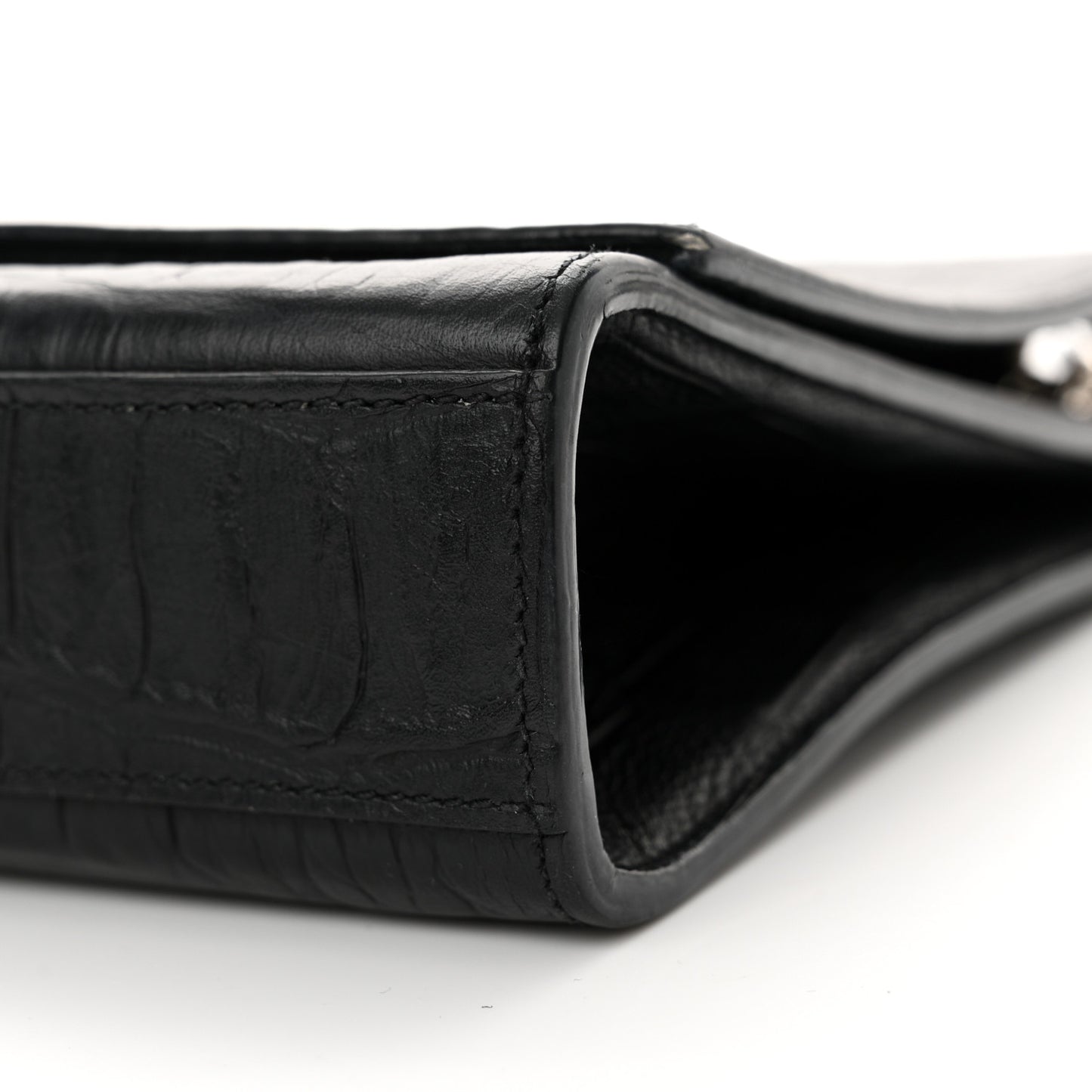 Calfskin Crocodile Embossed Medium Classic Monogram Kate Tassel Satchel Black