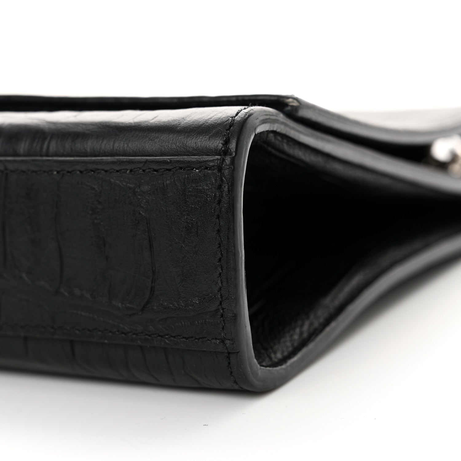 Saint Laurent Calfskin Crocodile Embossed Medium Classic Monogram Kate Tassel Satchel Black 10 of 13