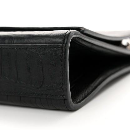 Saint Laurent Calfskin Crocodile Embossed Medium Classic Monogram Kate Tassel Satchel Black 10 of 13