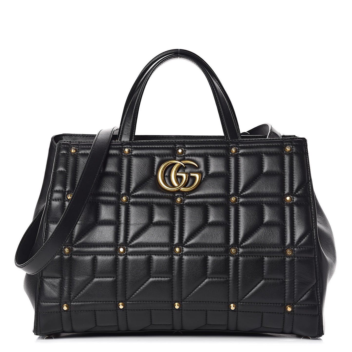 Calfskin Matelasse Studded Medium GG Marmont Tote Black