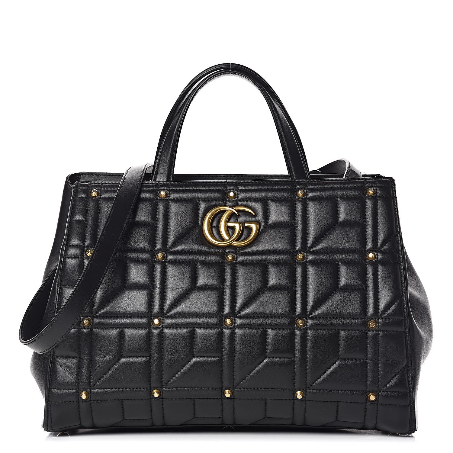 Gucci Calfskin Matelasse Studded Medium GG Marmont Tote Black 1 of 18