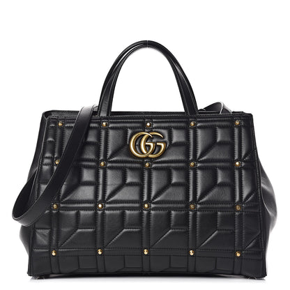 Gucci Calfskin Matelasse Studded Medium GG Marmont Tote Black 1 of 18