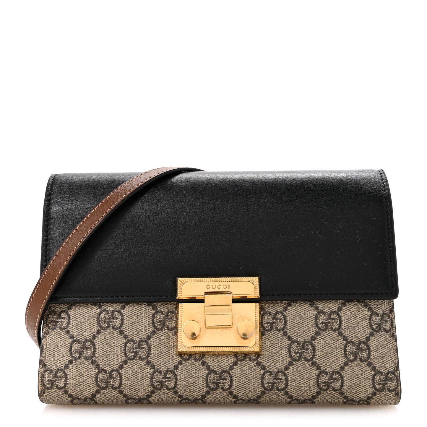 GG Supreme Monogram Calfskin Mini Padlock Shoulder Bag Beige Black Cuir
