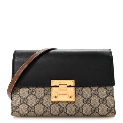 Gucci GG Supreme Monogram Calfskin Mini Padlock Shoulder Bag Beige Black Cuir 1 of 15