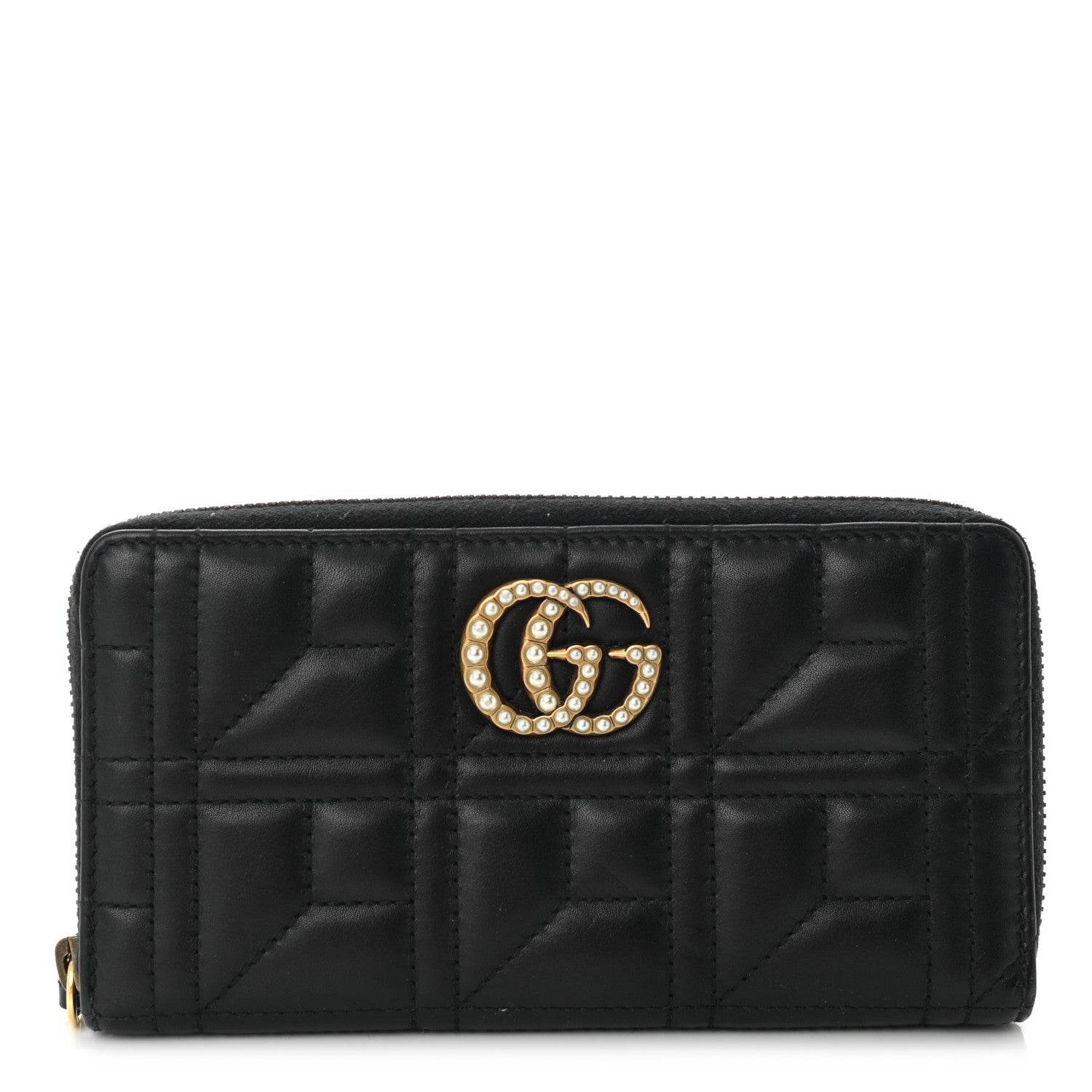Gucci Calfskin Matelasse Pearly GG Marmont Zip Around Wallet Black 1 of 9
