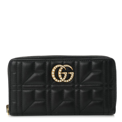 Gucci Calfskin Matelasse Pearly GG Marmont Zip Around Wallet Black 1 of 9
