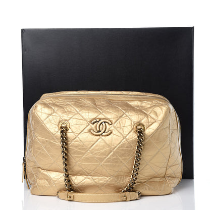 Chanel Metallic Aged Calfskin Quilted Large Secret Tag Bowling Bag Gold 10 of 10