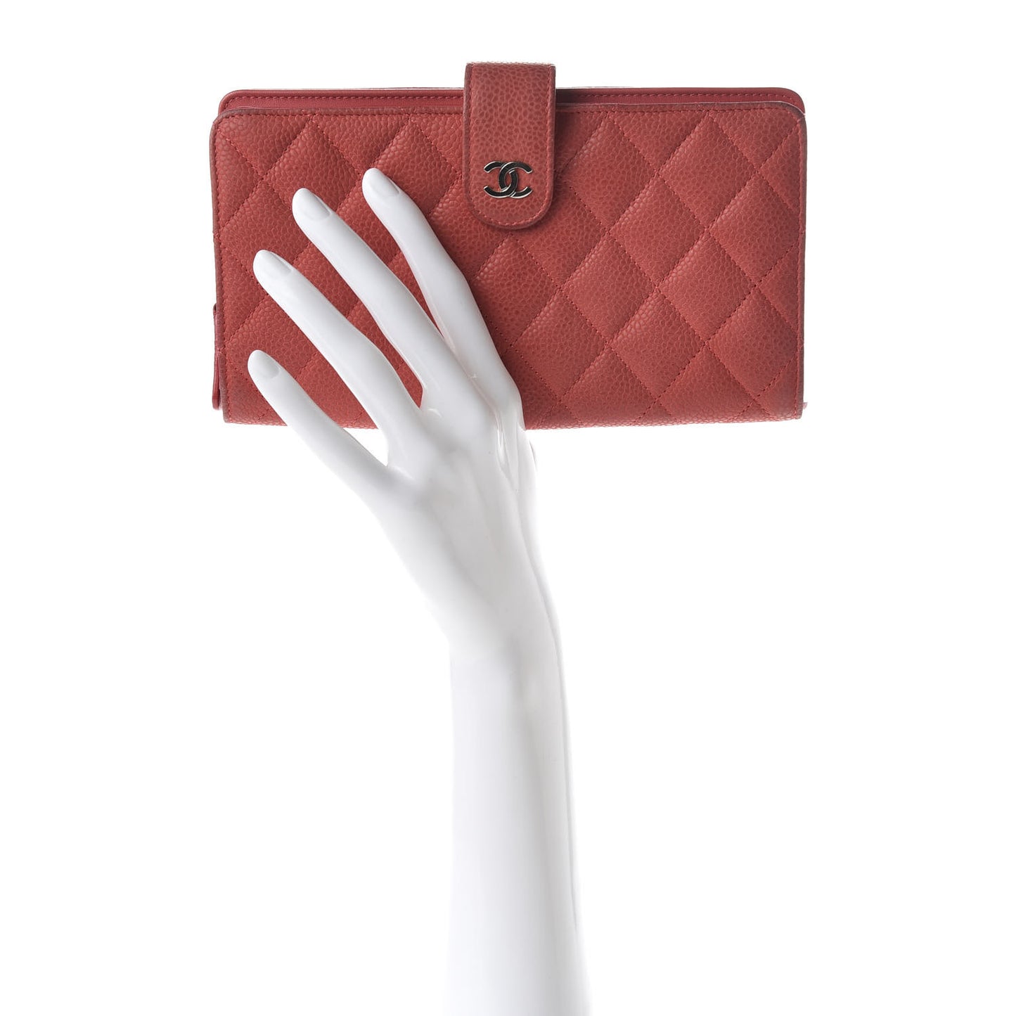 Iridescent Caviar Quilted CC French Flap Wallet Dark Pink