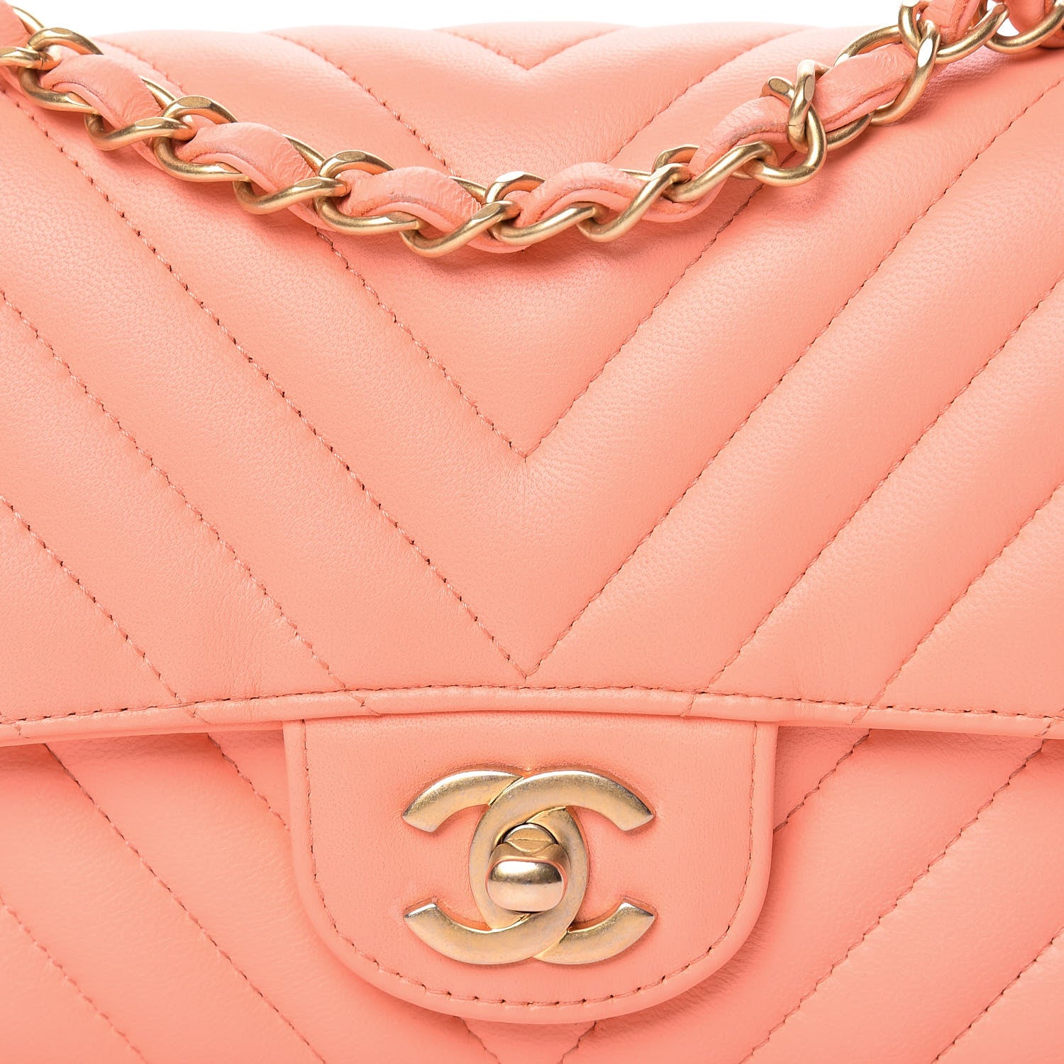 Chanel Lambskin Chevron Quilted Mini Rectangular Flap Coral 8 of 10