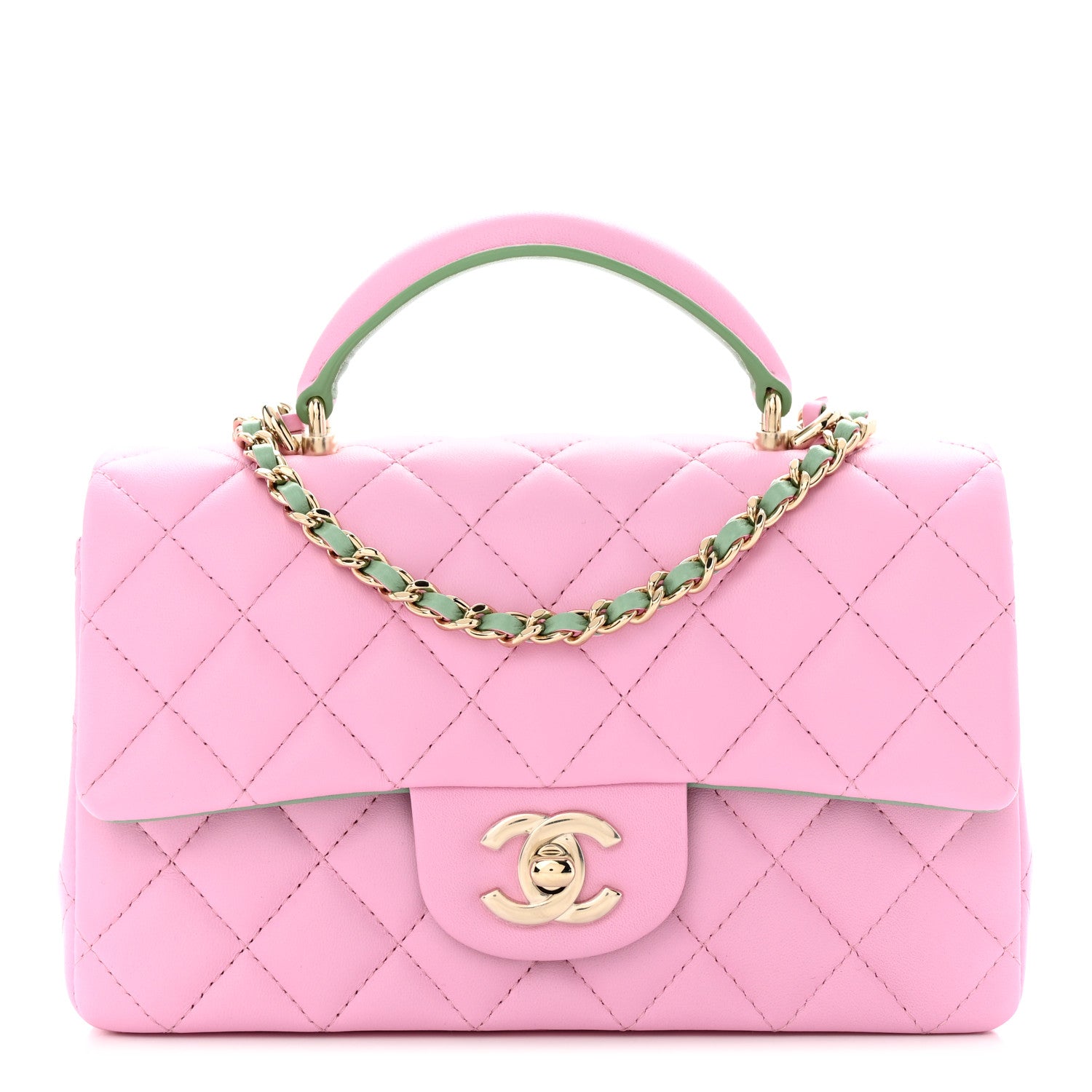 Chanel Lambskin Quilted Mini Top Handle Rectangular Flap Lilac Light Green 1 of 10