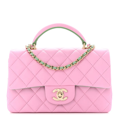 Chanel Lambskin Quilted Mini Top Handle Rectangular Flap Lilac Light Green 1 of 10