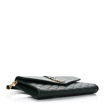 Saint Laurent Grain De Poudre Textured Mixed Matelasse Triquilt Monogram Clutch Vert Fonce 3 of 10