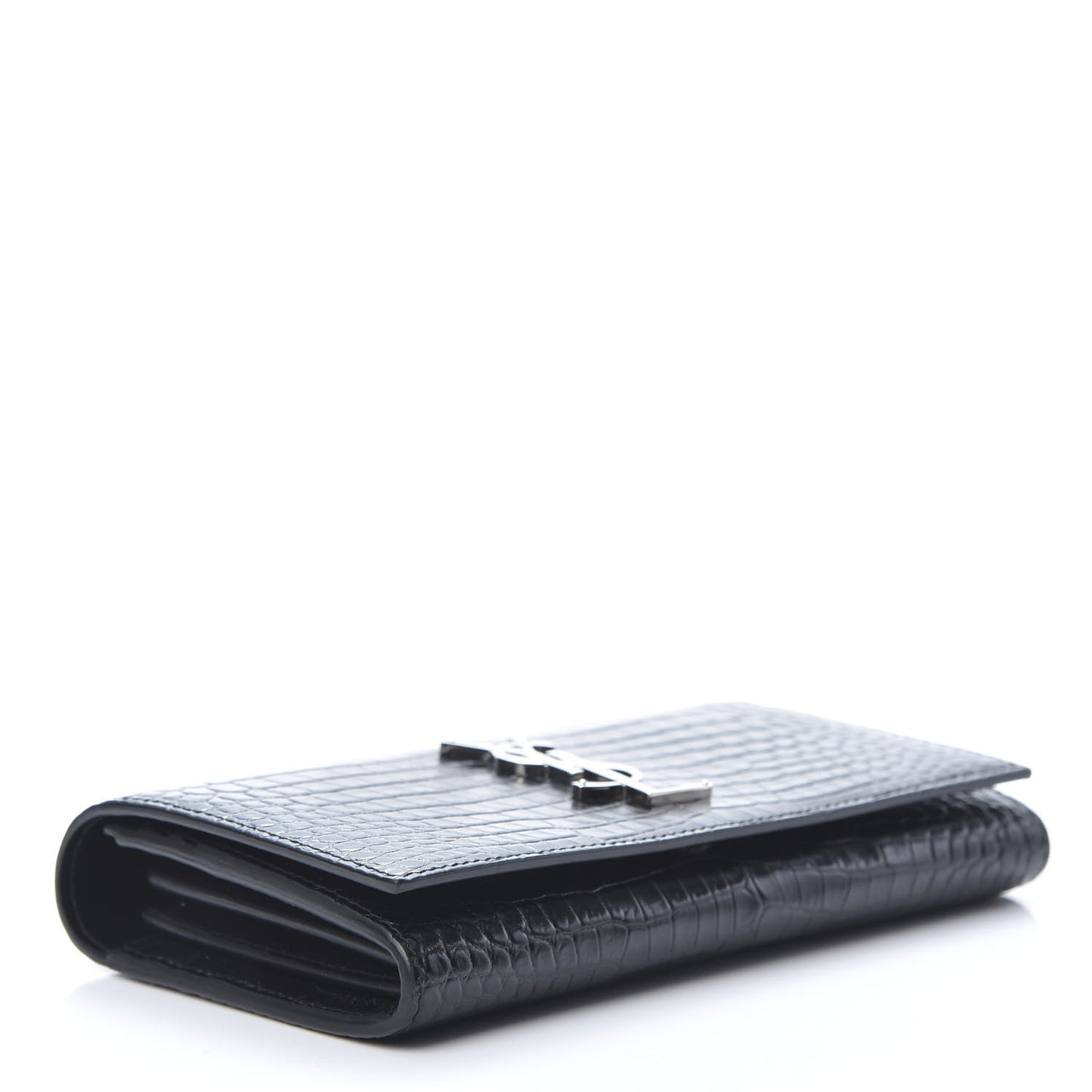 Calfskin Crocodile Embossed Monogram Flap Wallet Black